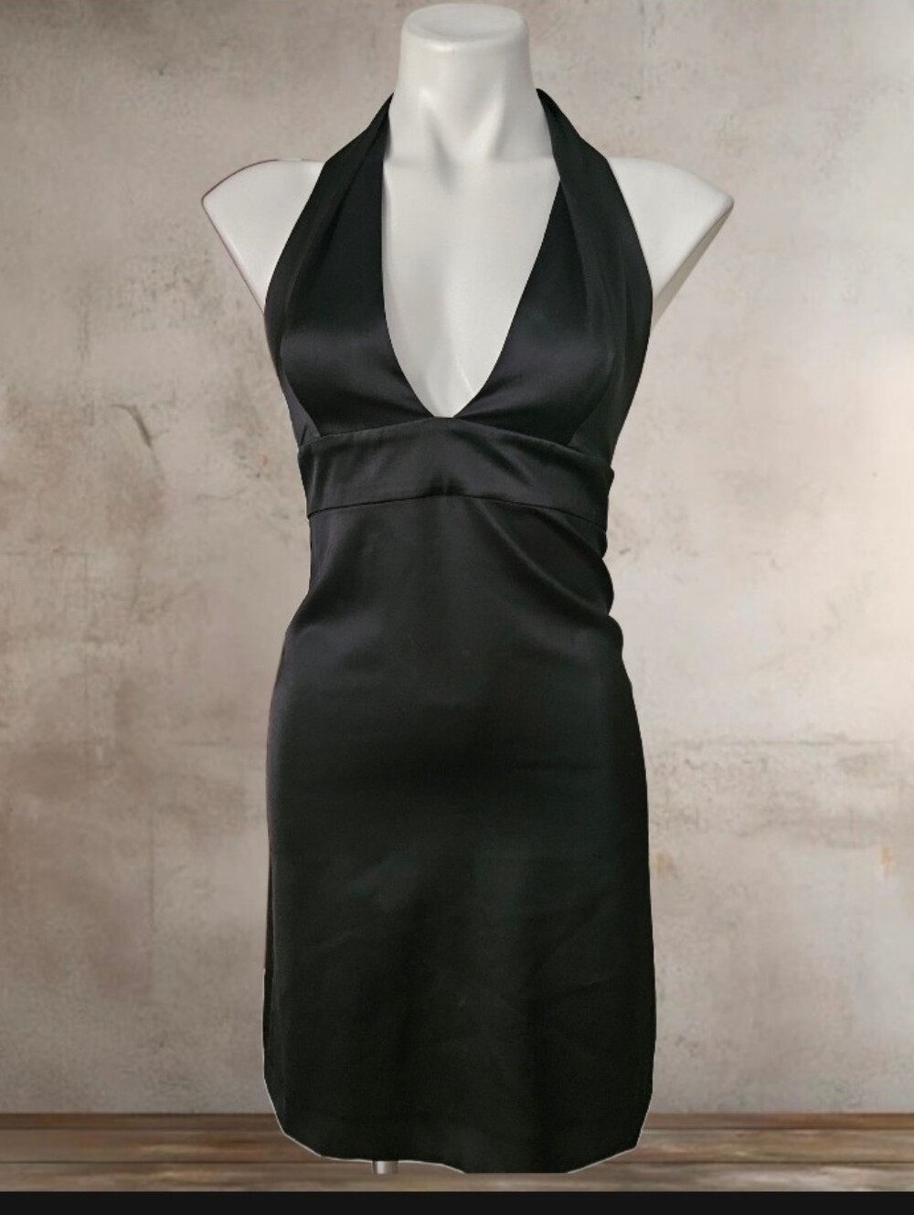 French Connection Black Halter V-Neck Satin Dress Size 4